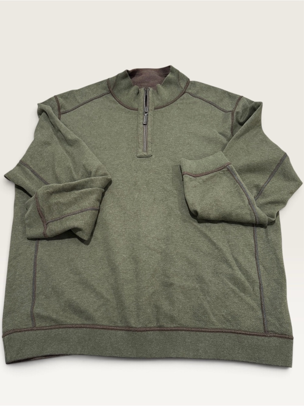 Tommy Bahama Reversible Quarter Zip Pullover Green Brown Large
